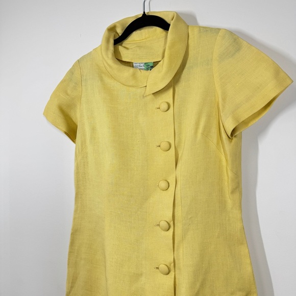 Vintage Cowl Neck Irish Linen Butter Yellow Button-Down Midi Dress No Size - Picture 5 of 11